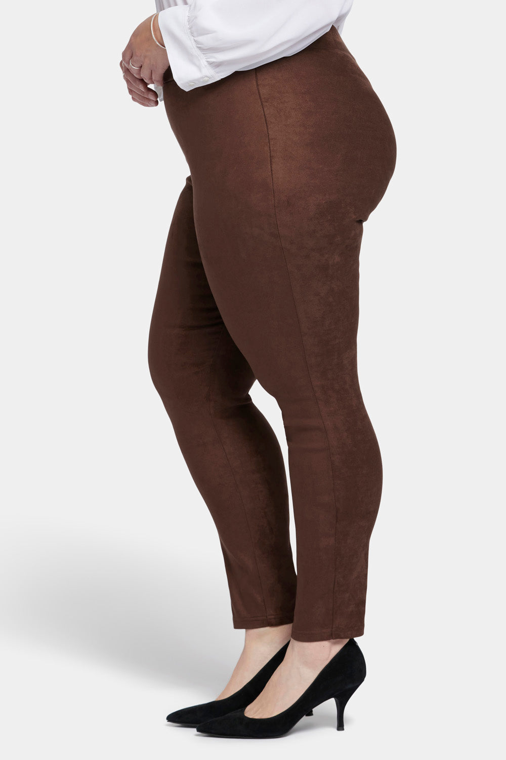 Basic Legging Pants In Plus Size In Stretch Faux Suede - Dark Chocolate Brown | NYDJ Basic Legging Pants In Plus Size In Stretch Faux Suede - Dark Chocolate Brown | NYDJ