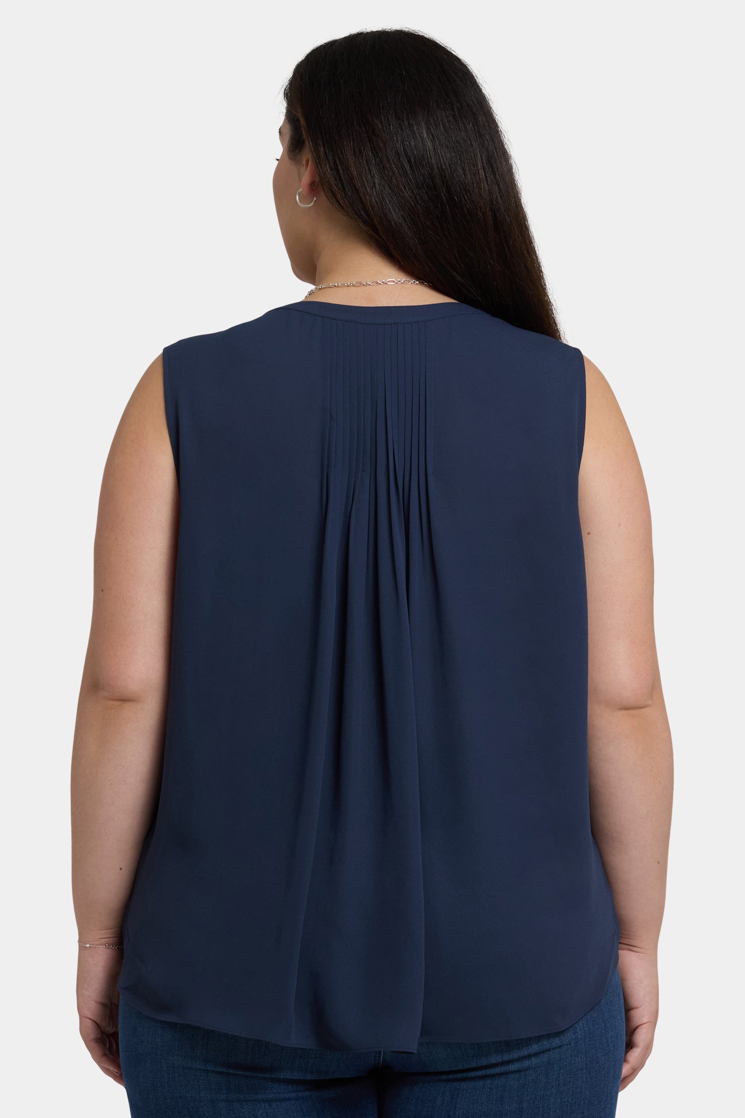 Sleeveless Pintuck Blouse In Plus Size - Oxford Navy Solid Colors