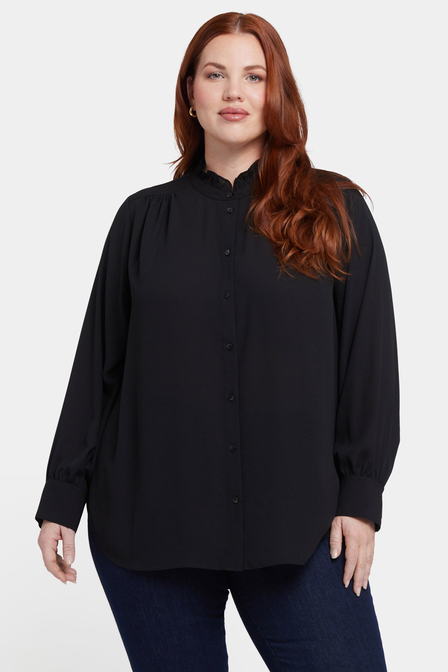 Ruffle Neck Blouse In Plus Size Black Solids NYDJ