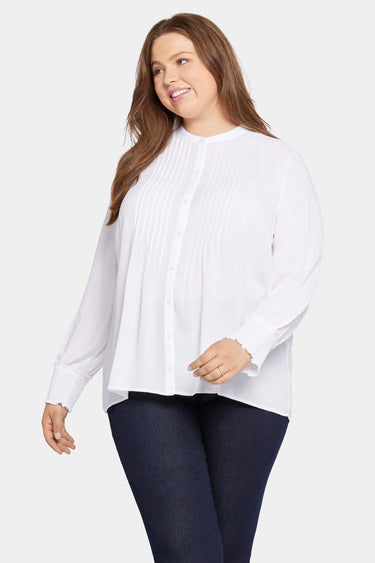 NYDJ Pleated Peasant Blouse In Plus Size - Optic White
