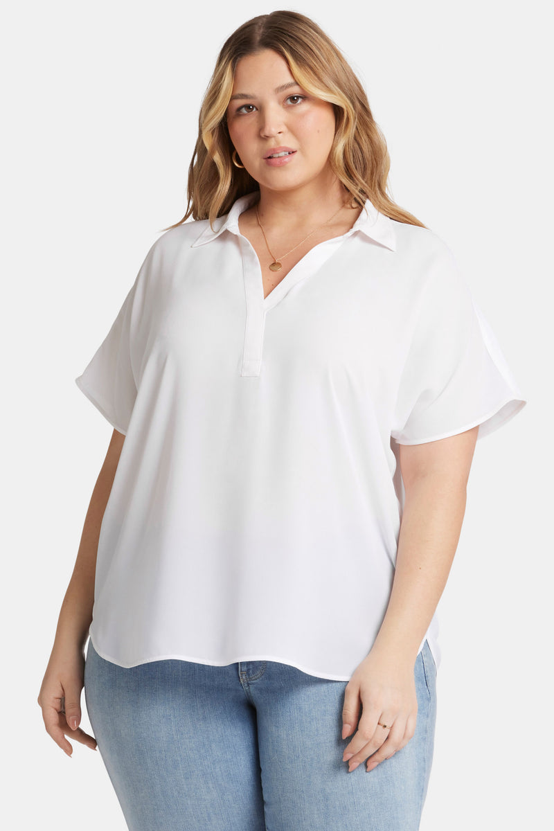 NYDJ Becky Short Sleeved Blouse In Plus Size  - Optic White