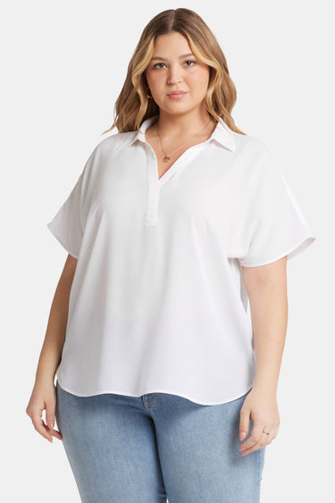 NYDJ Becky Short Sleeved Blouse In Plus Size  - Optic White
