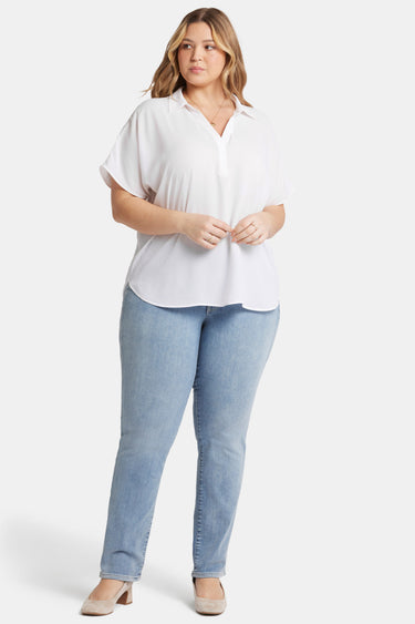 NYDJ Becky Short Sleeved Blouse In Plus Size  - Optic White