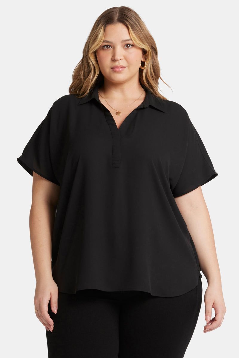 NYDJ Becky Short Sleeved Blouse In Plus Size - Black