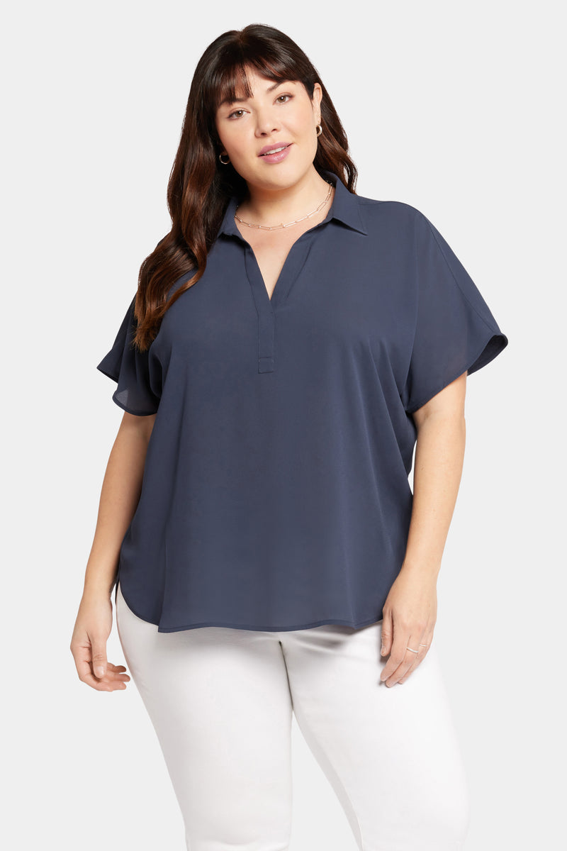 NYDJ Becky Short Sleeved Blouse In Plus Size - Oxford Navy
