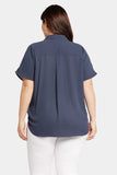 NYDJ Becky Short Sleeved Blouse In Plus Size - Oxford Navy