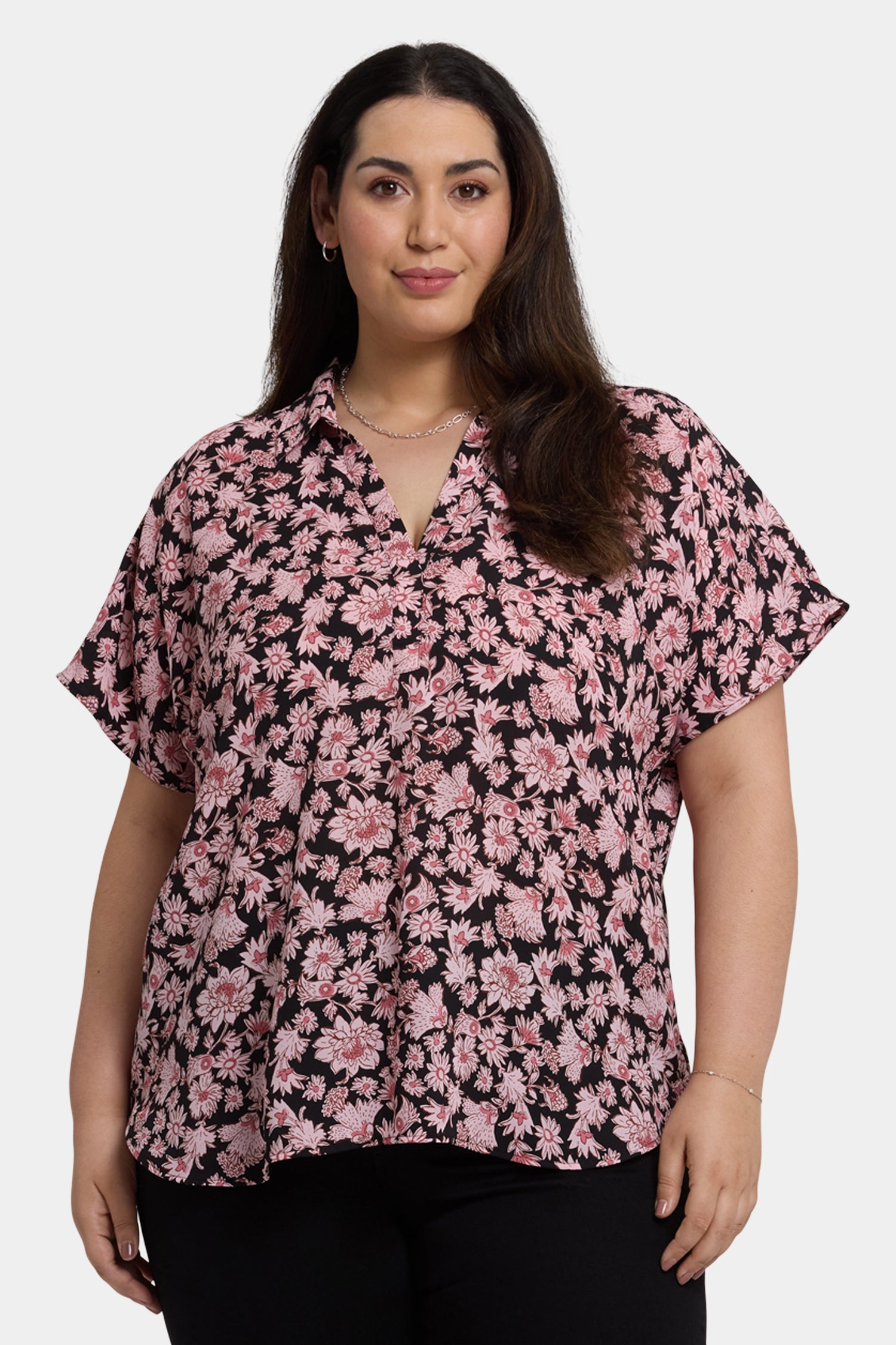 Becky Short Sleeved Blouse In Plus Size - Lilla Garden Pink | NYDJ