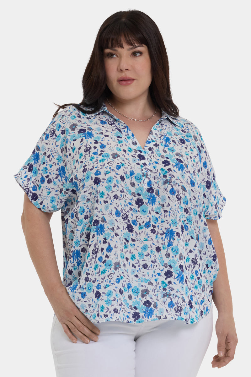 NYDJ Becky Short Sleeved Blouse In Plus Size - Jimena Garden