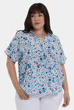 NYDJ Becky Short Sleeved Blouse In Plus Size - Jimena Garden