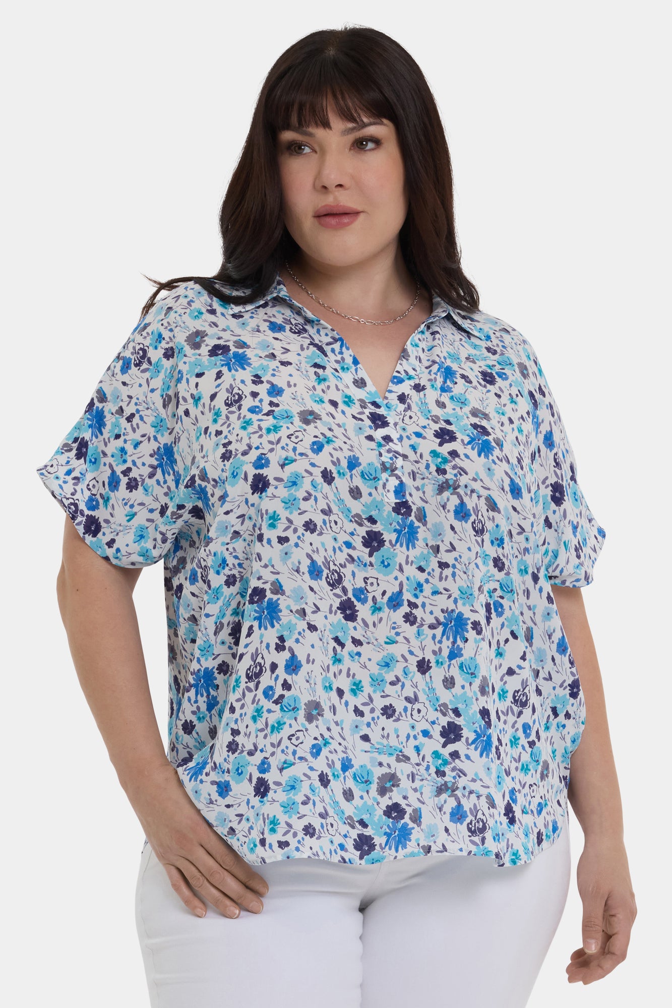 NYDJ Becky Short Sleeved Blouse In Plus Size - Jimena Garden