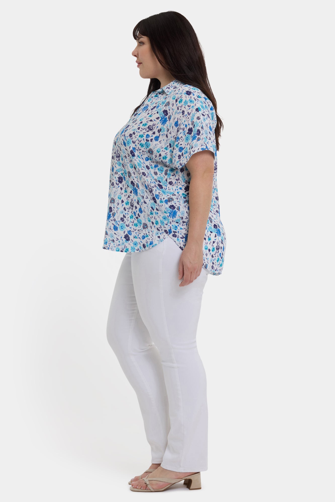 NYDJ Becky Short Sleeved Blouse In Plus Size - Jimena Garden