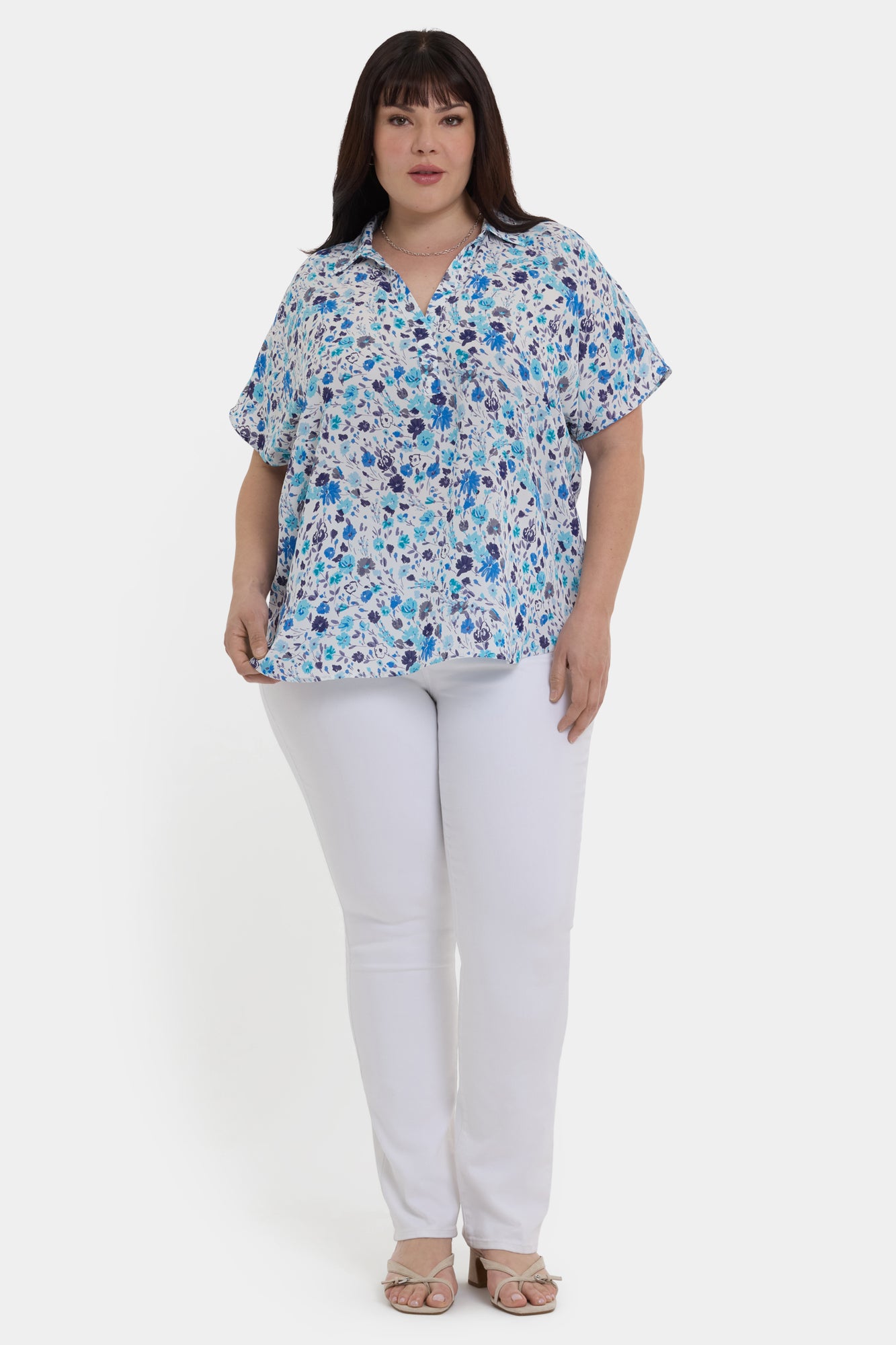 NYDJ Becky Short Sleeved Blouse In Plus Size - Jimena Garden