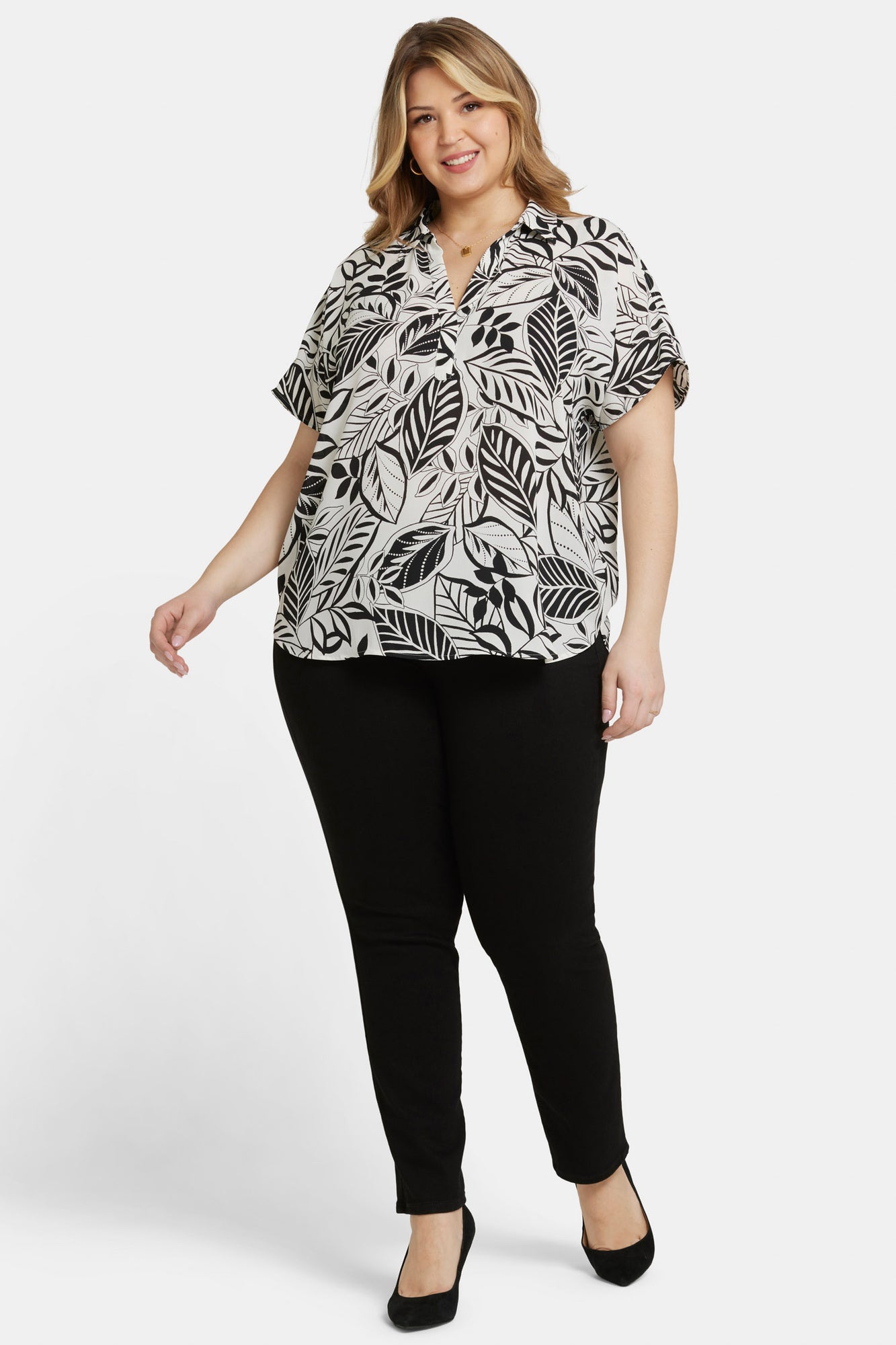 NYDJ Becky Short Sleeved Blouse In Plus Size  - Gerania