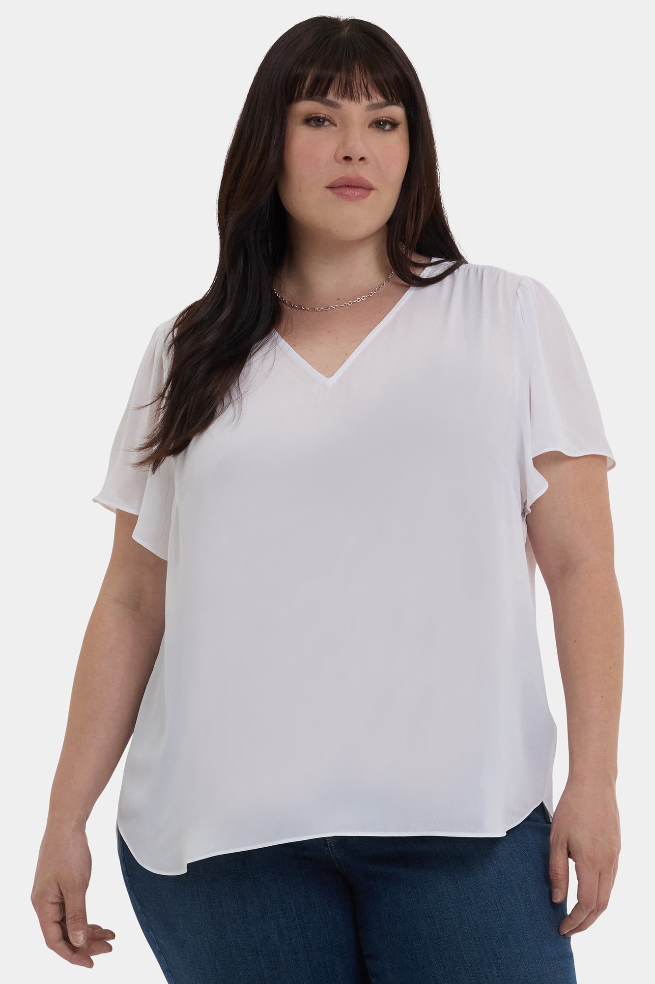 NYDJ Pleated Flutter Sleeved Blouse In Plus Size - Optic White