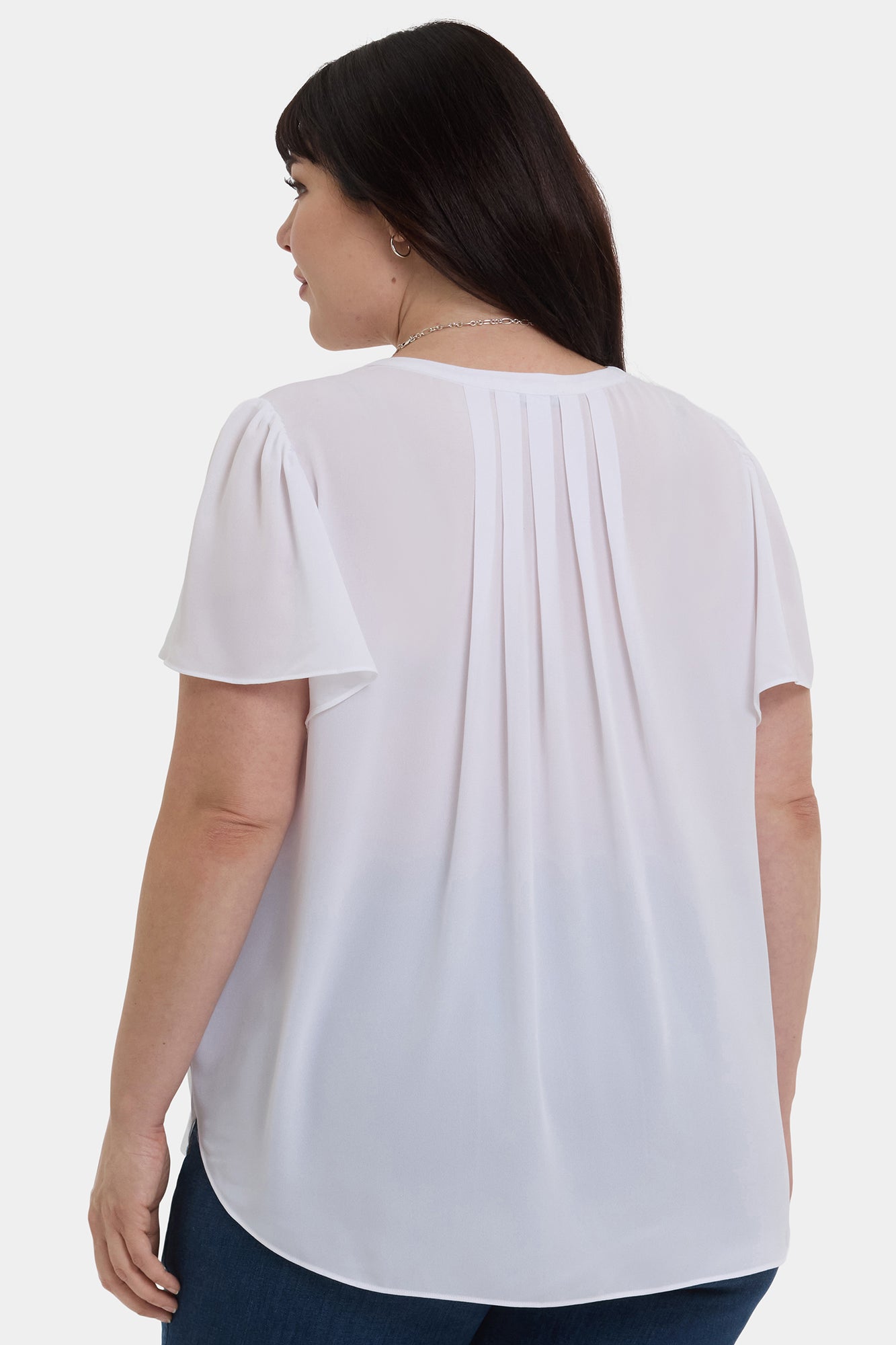 NYDJ Pleated Flutter Sleeved Blouse In Plus Size - Optic White
