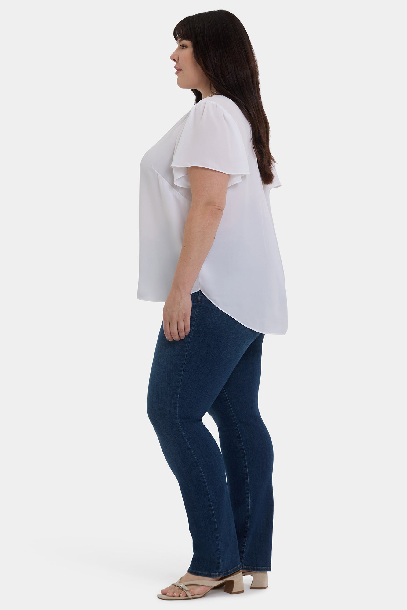 NYDJ Pleated Flutter Sleeved Blouse In Plus Size - Optic White