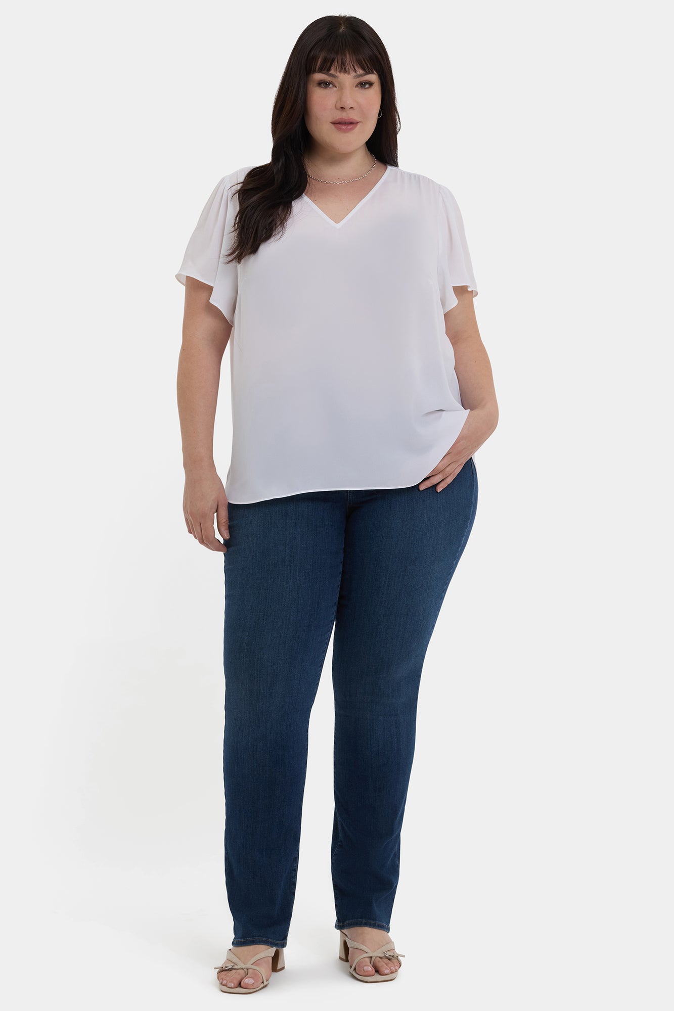 NYDJ Pleated Flutter Sleeved Blouse In Plus Size - Optic White