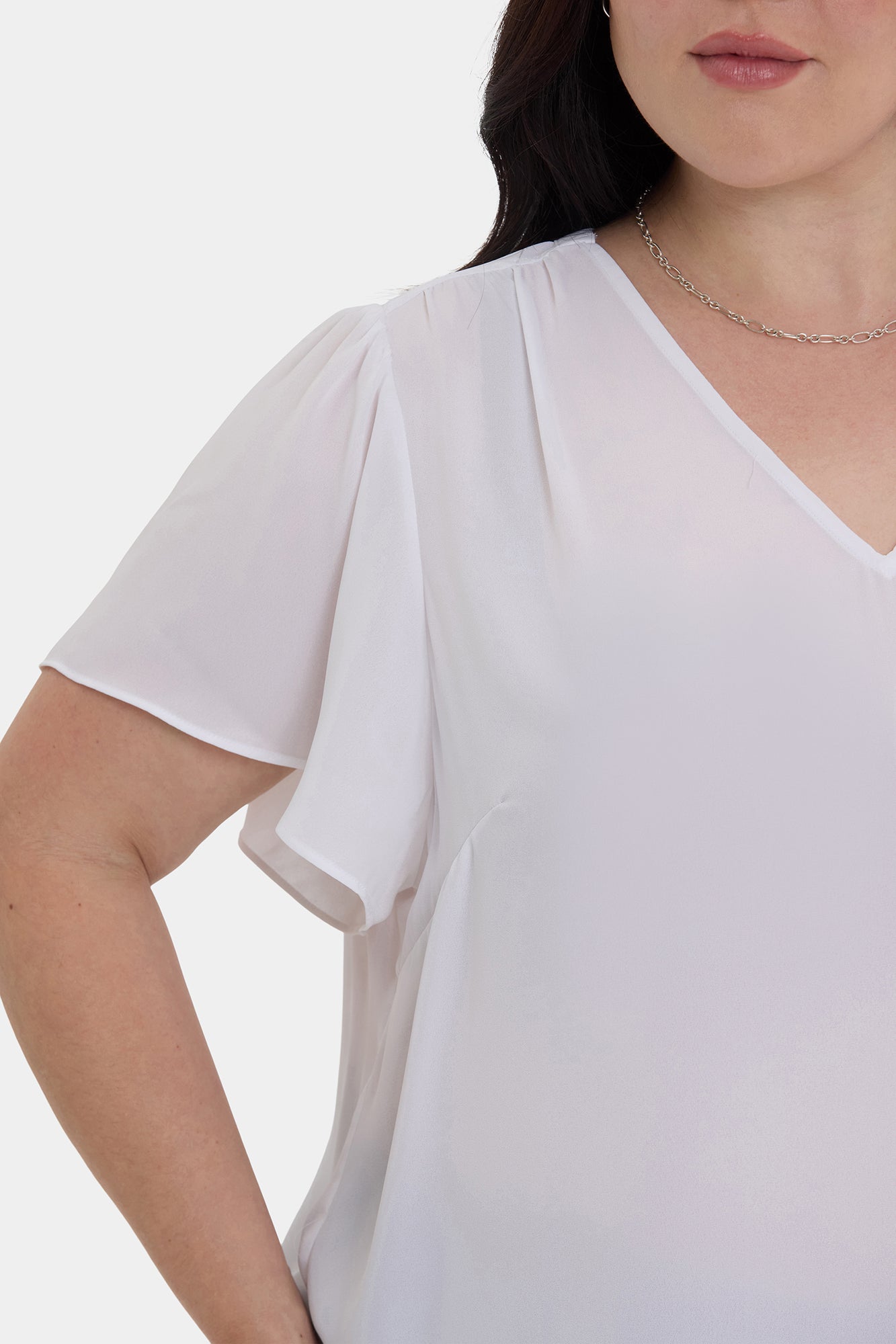 NYDJ Pleated Flutter Sleeved Blouse In Plus Size - Optic White