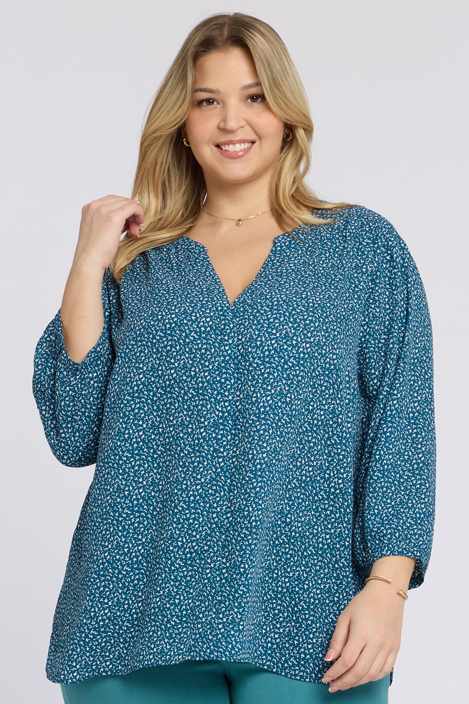 Pintuck Blouse In Plus Size - Dune Ditsy Multi | NYDJ