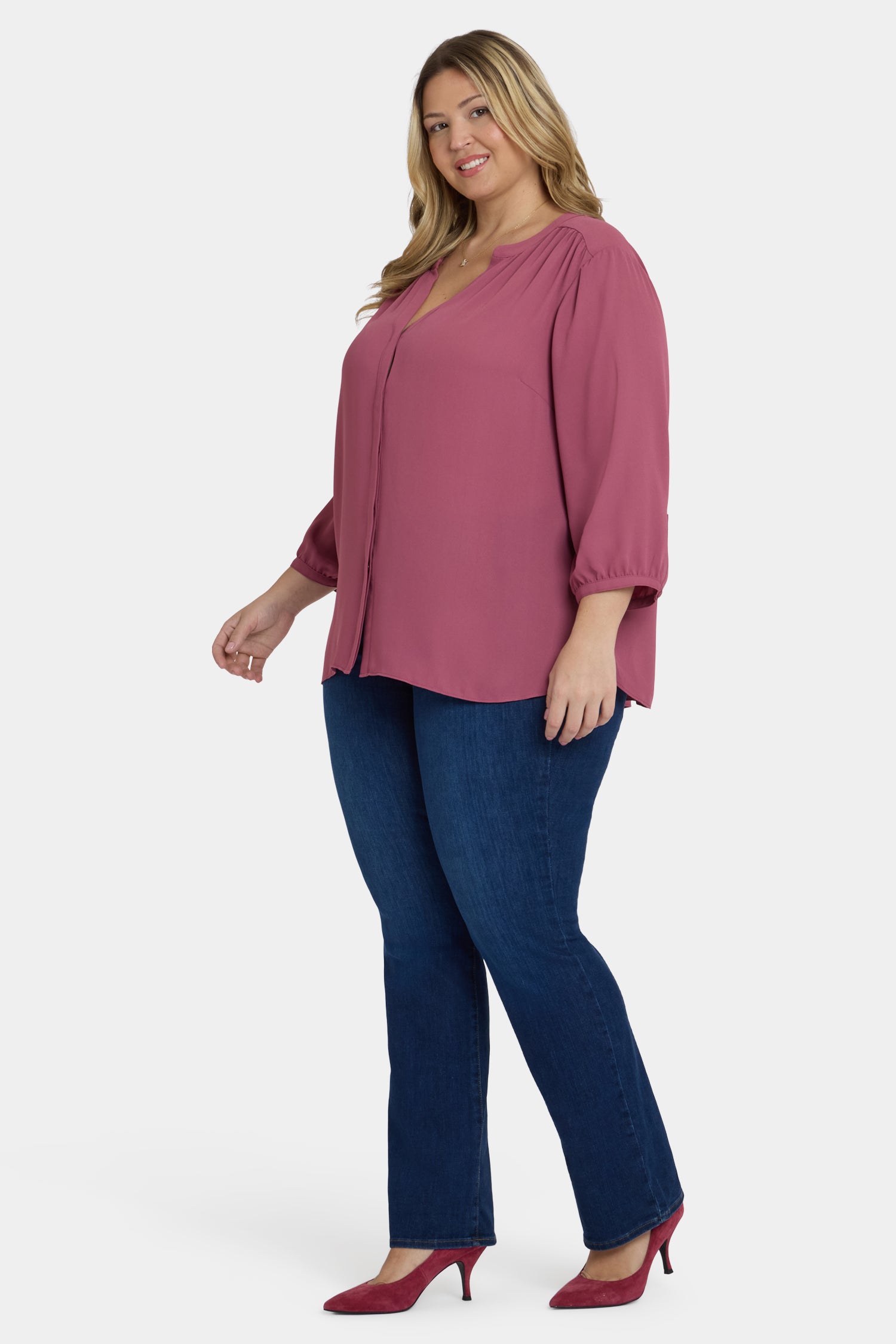 Pintuck Blouse In Plus Size - Vintage Rose Solid Colors | NYDJ