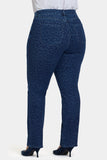 NYDJ Marilyn Straight Jeans In Plus Size With High Rise And 31" Inseam - Dark Denim Leopard