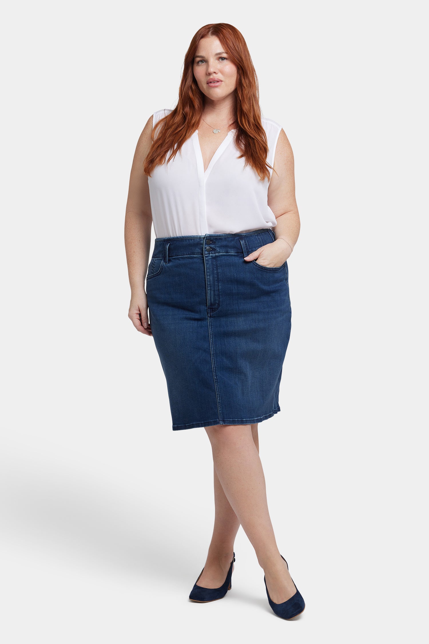 High Waist Skirt In Plus Size - Ibiza Blues Blue | NYDJ