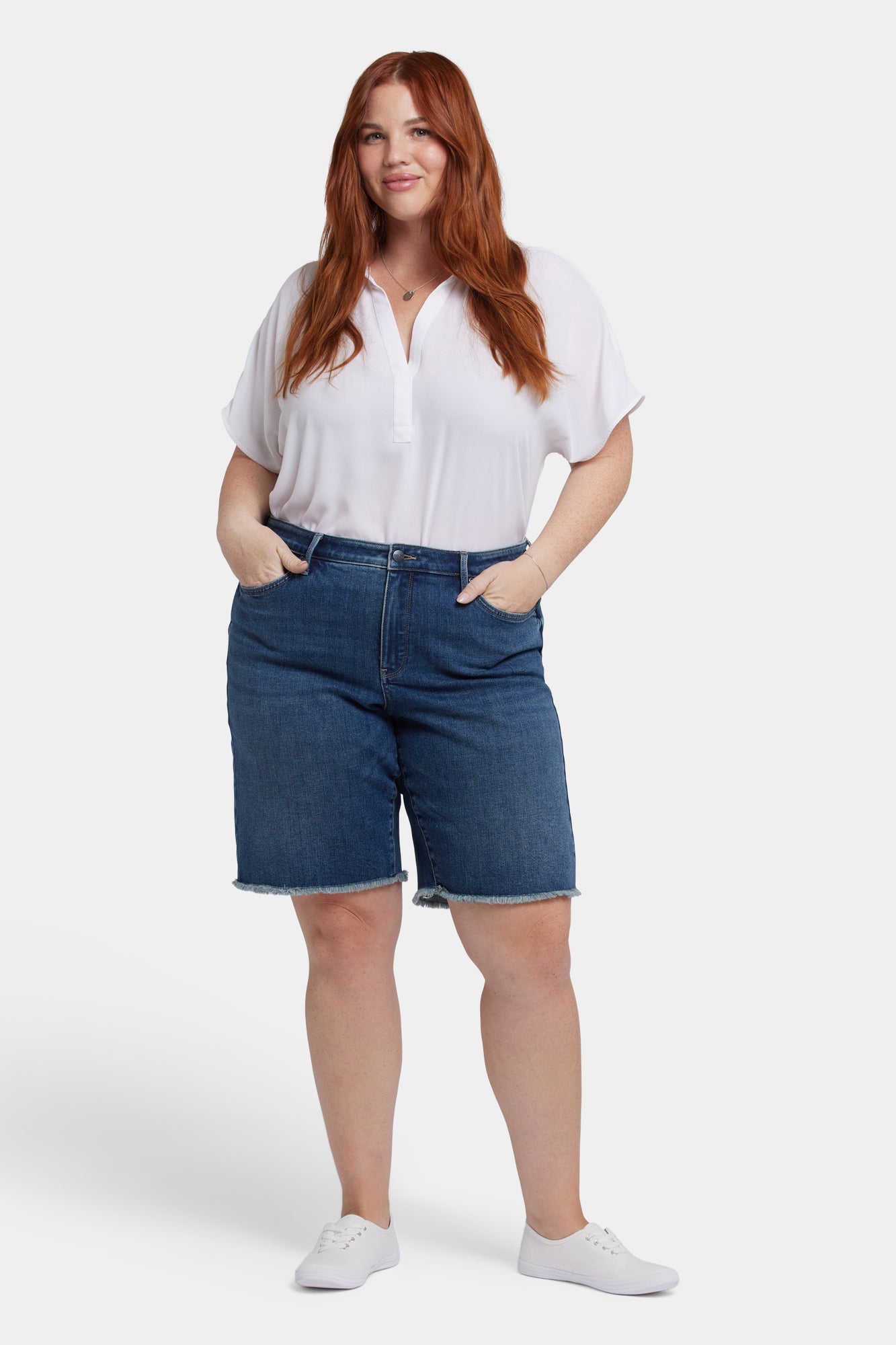 NYDJ Lilly Denim Shorts In Plus Size With Frayed Hems - Rio Rapids