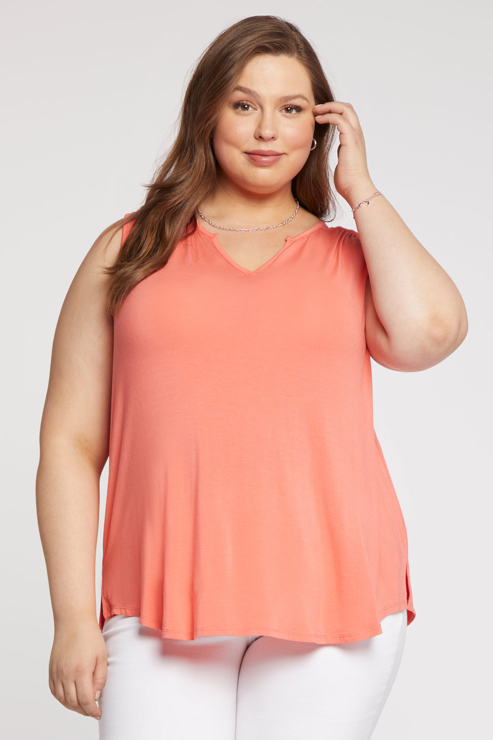 Sleeveless Perfect Tee In Plus Size - Deep Sea Coral Orange | NYDJ