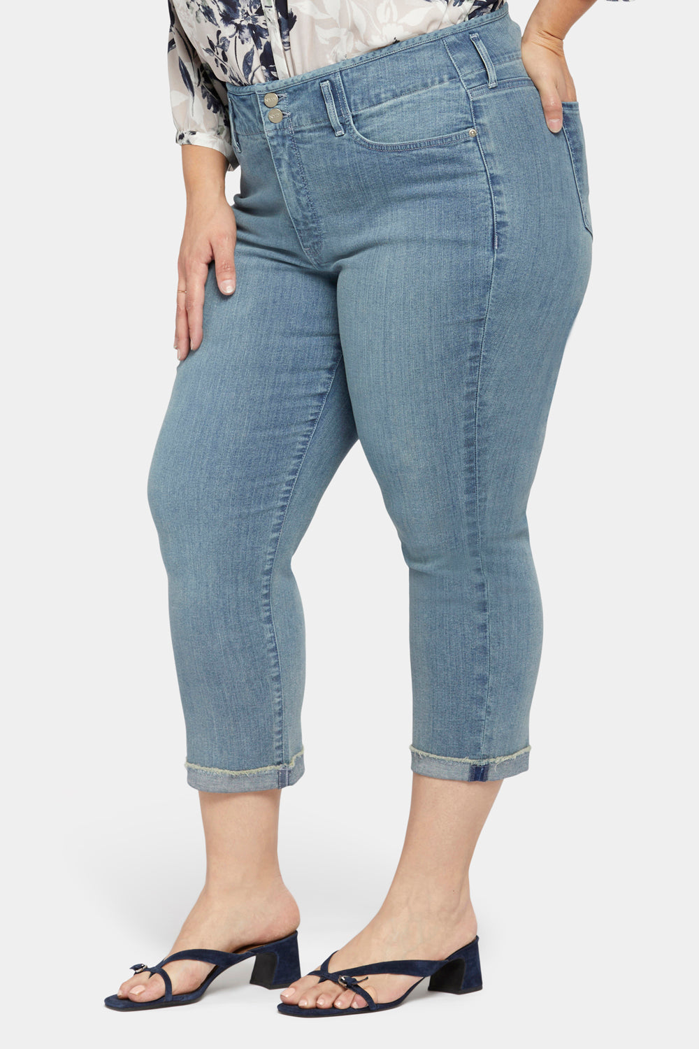 Chloe Capri Jeans In Plus Size With Cuffs Thistle Falls Blue NYDJ