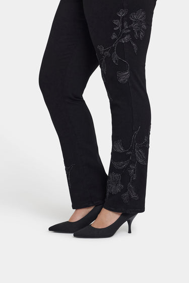NYDJ Marilyn Straight Jeans In Plus Size With Embroidery - Black Rinse