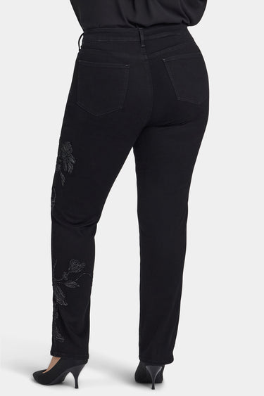 NYDJ Marilyn Straight Jeans In Plus Size With Embroidery - Black Rinse