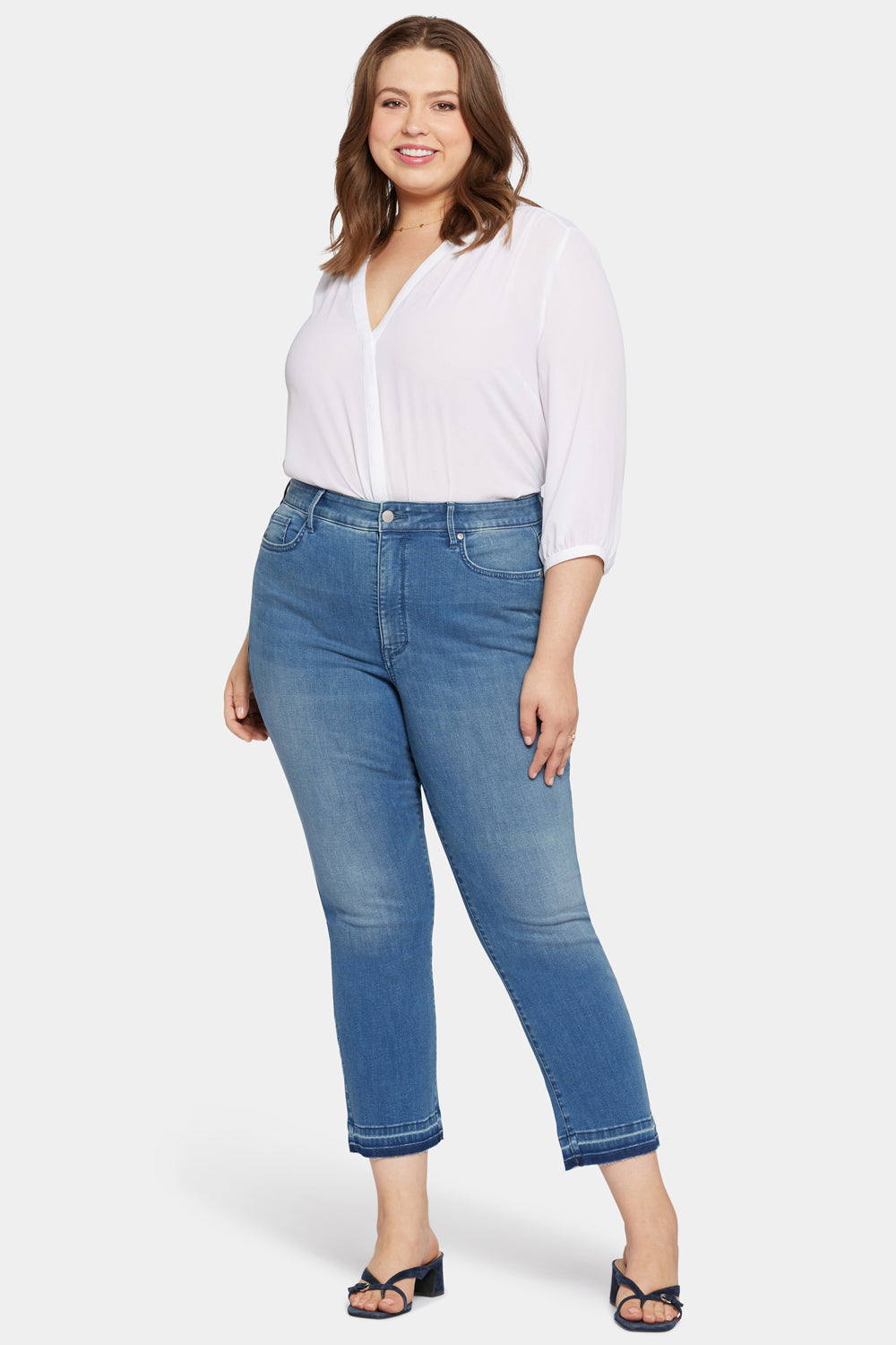 Marilyn Straight Ankle Jeans In Petite Plus Size In Cool Embrace Denim With High Rise And Released Hems Stunning Blue NYDJ