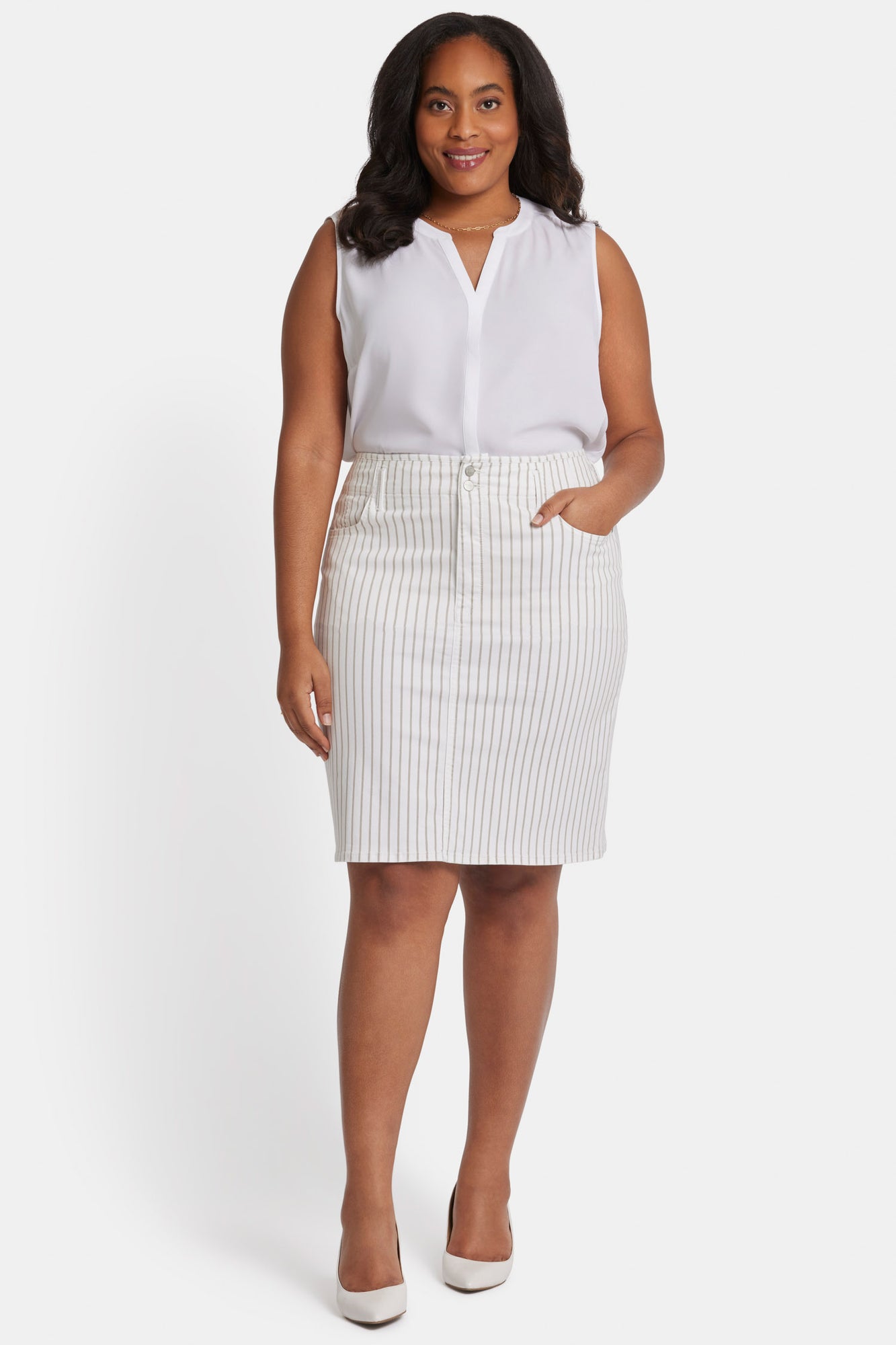 NYDJ High Waist Skirt In Petite Plus Size - Beach Cruise Stripe