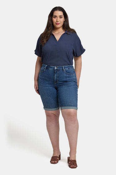 NYDJ Briella 11 Inch Denim Shorts In Plus Size With Roll Cuffs - Valencia Surf