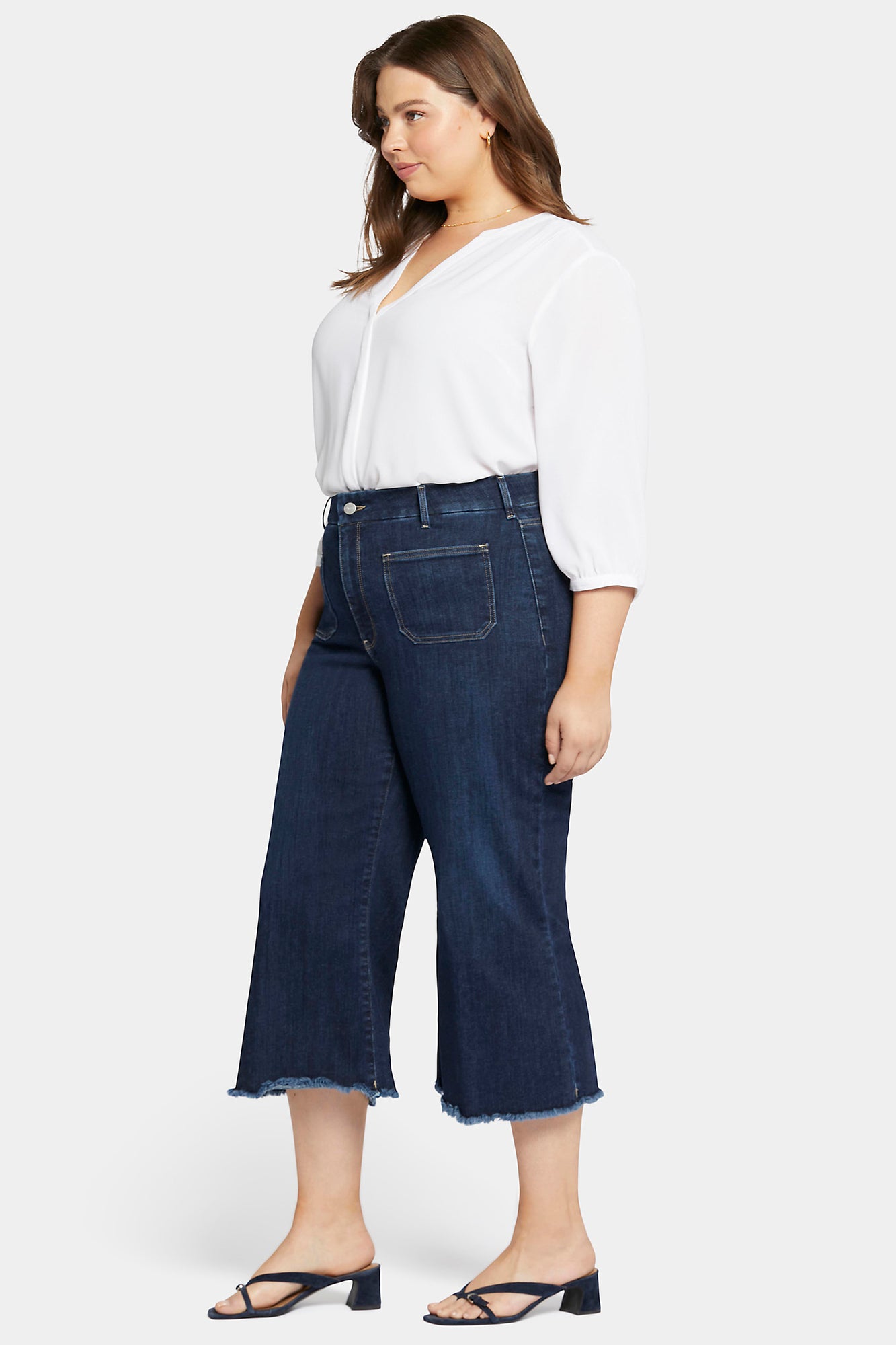 NYDJ Patchie Wide Leg Capri Jeans In Petite Plus Size With Frayed Hems - Sublime