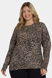 NYDJ Cheetah Crewneck Sweater In Plus Size - Onyx Cheetah