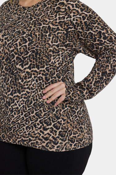 NYDJ Cheetah Crewneck Sweater In Plus Size - Onyx Cheetah