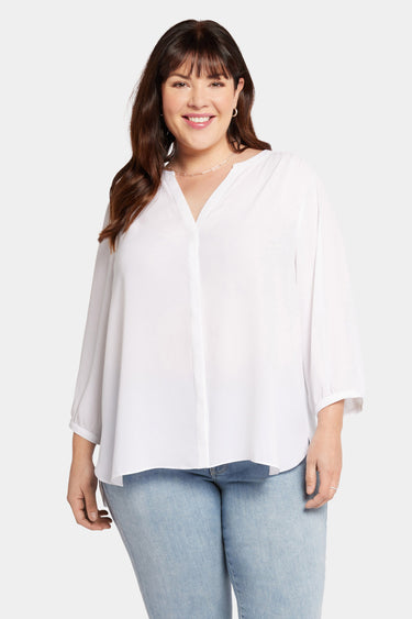 NYDJ Pintuck Blouse In Plus Size  - Optic White
