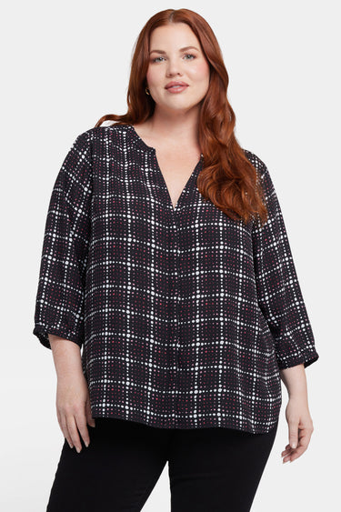 NYDJ Pintuck Blouse In Plus Size - Lattice Dots