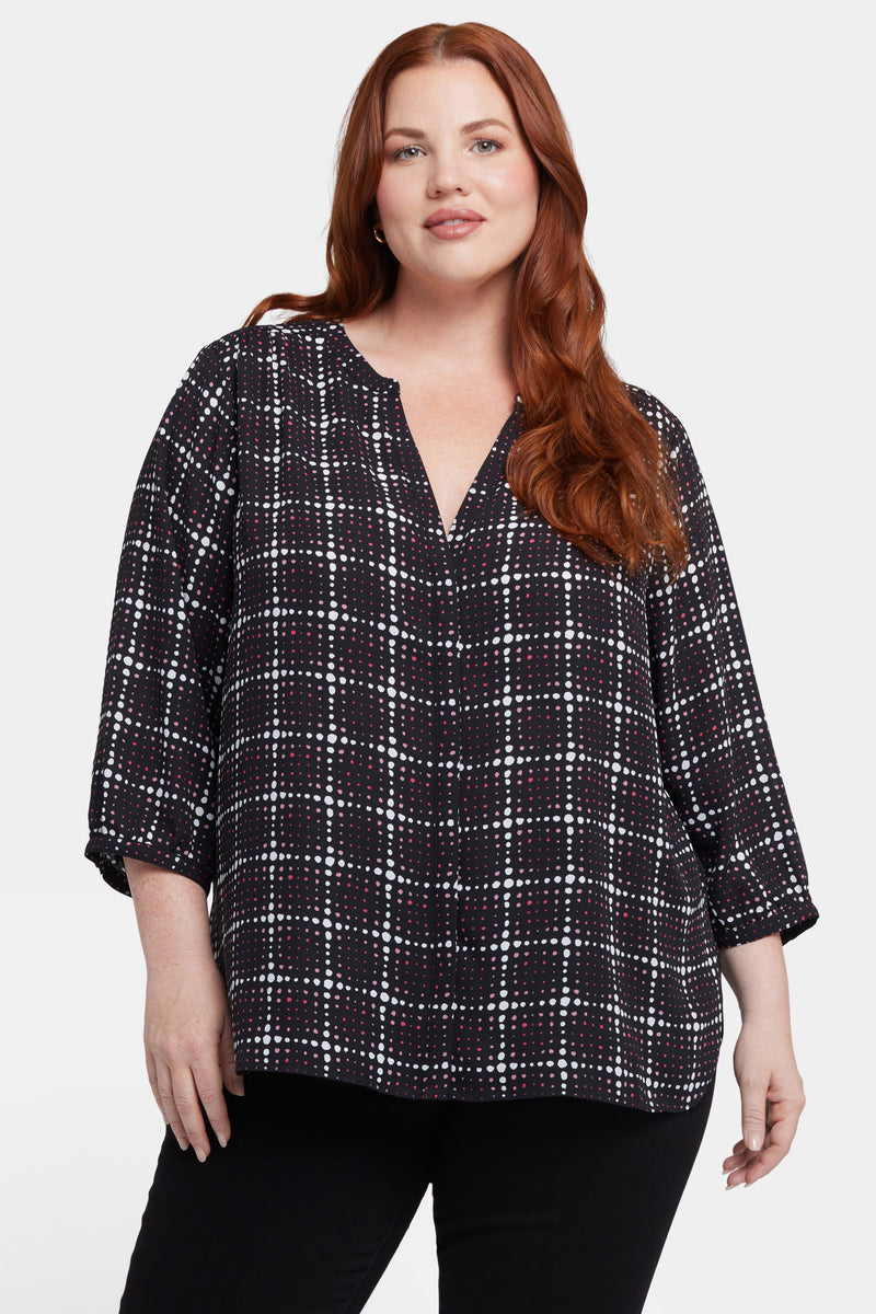 NYDJ Pintuck Blouse In Plus Size - Lattice Dots