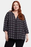 NYDJ Pintuck Blouse In Plus Size - Lattice Dots