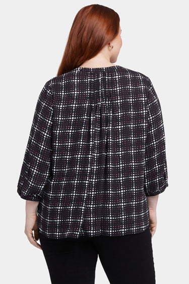 NYDJ Pintuck Blouse In Plus Size - Lattice Dots