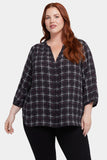 NYDJ Pintuck Blouse In Plus Size - Lattice Dots