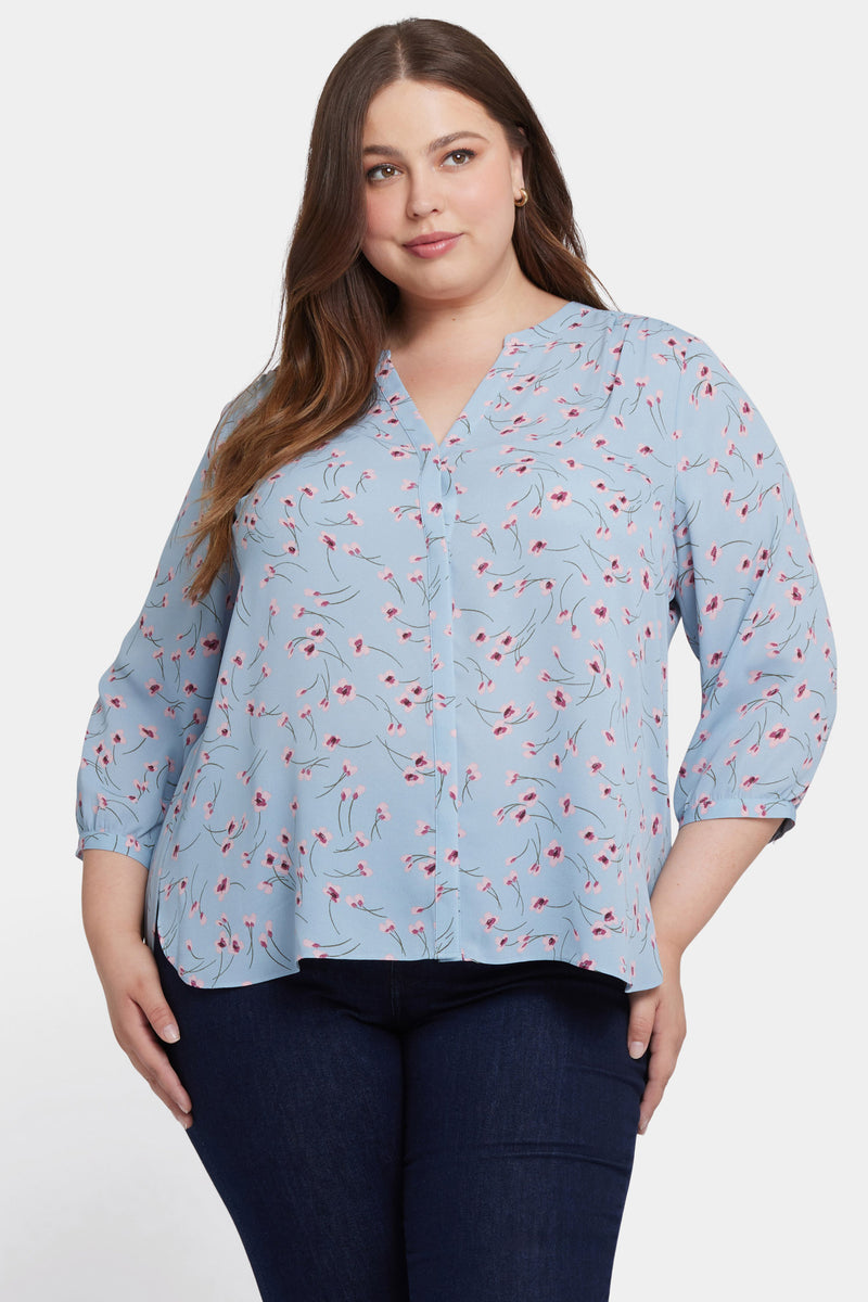 NYDJ Pintuck Blouse In Plus Size - Mountain Petals