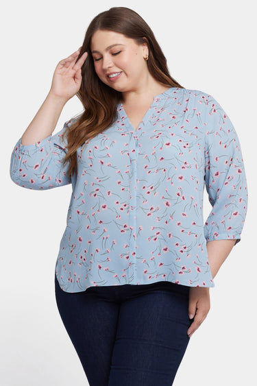 NYDJ Pintuck Blouse In Plus Size - Mountain Petals