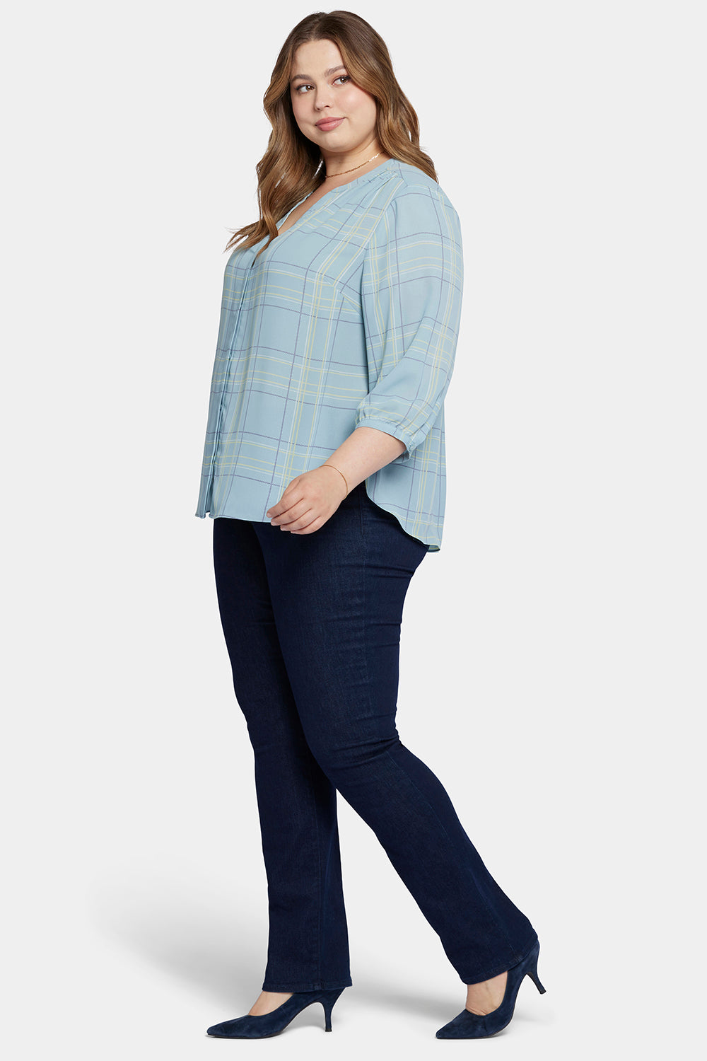 Pintuck Blouse In Plus Size - Wembley Plaid Multi | NYDJ