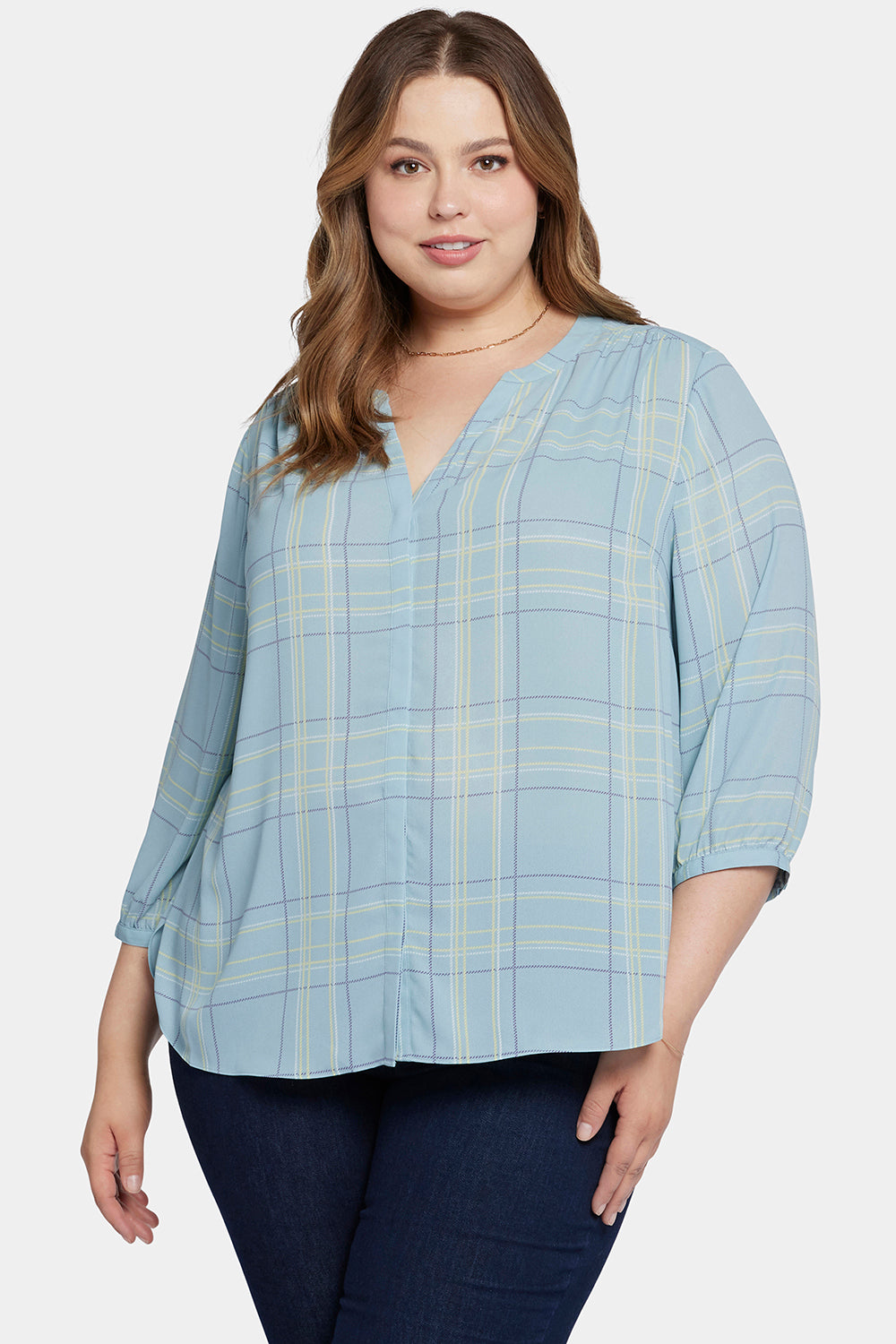 NYDJ Pintuck Blouse In Plus Size  - Wembley Plaid