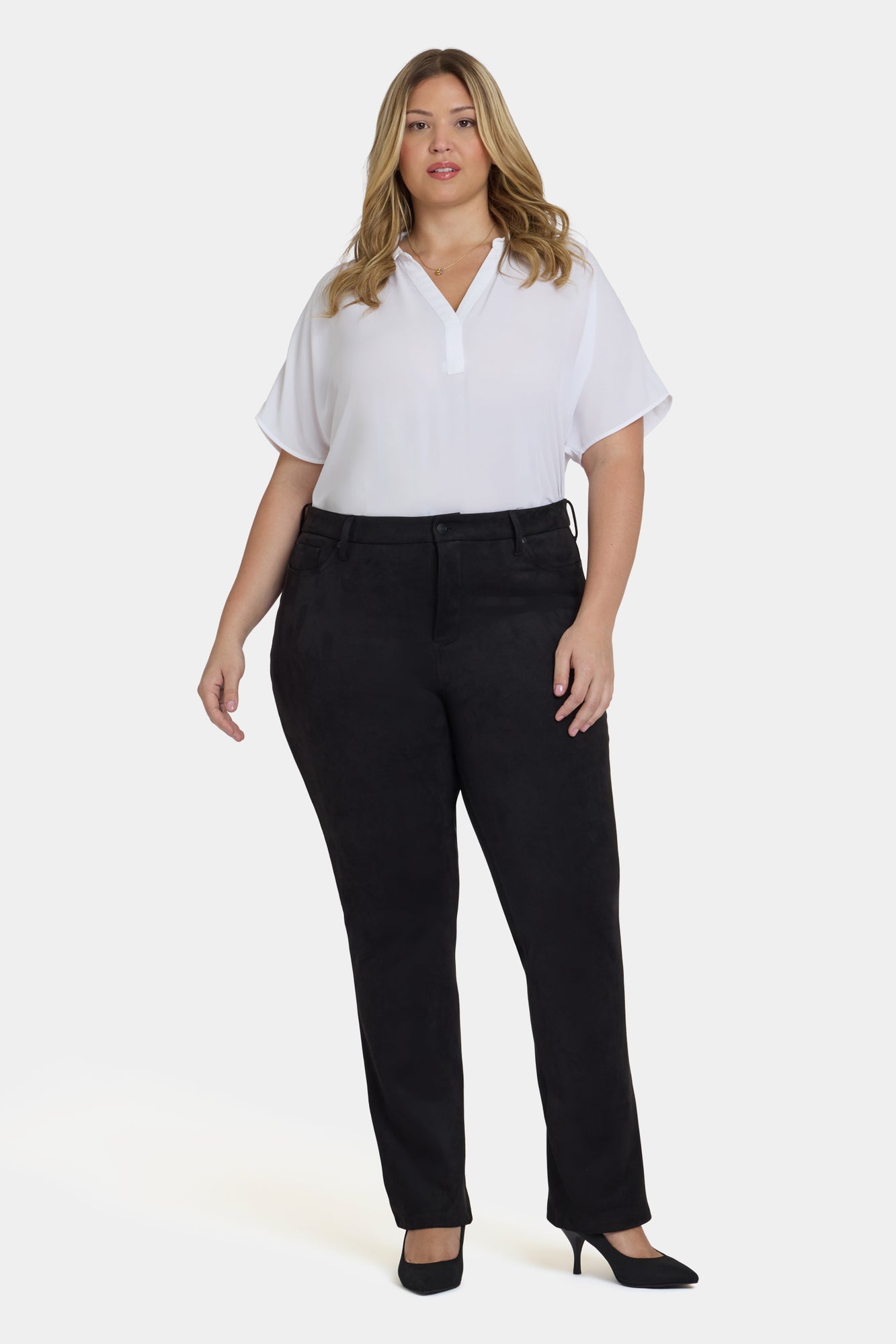 NYDJ Marilyn Straight Pants In Plus Size In Stretch Faux Suede - Black