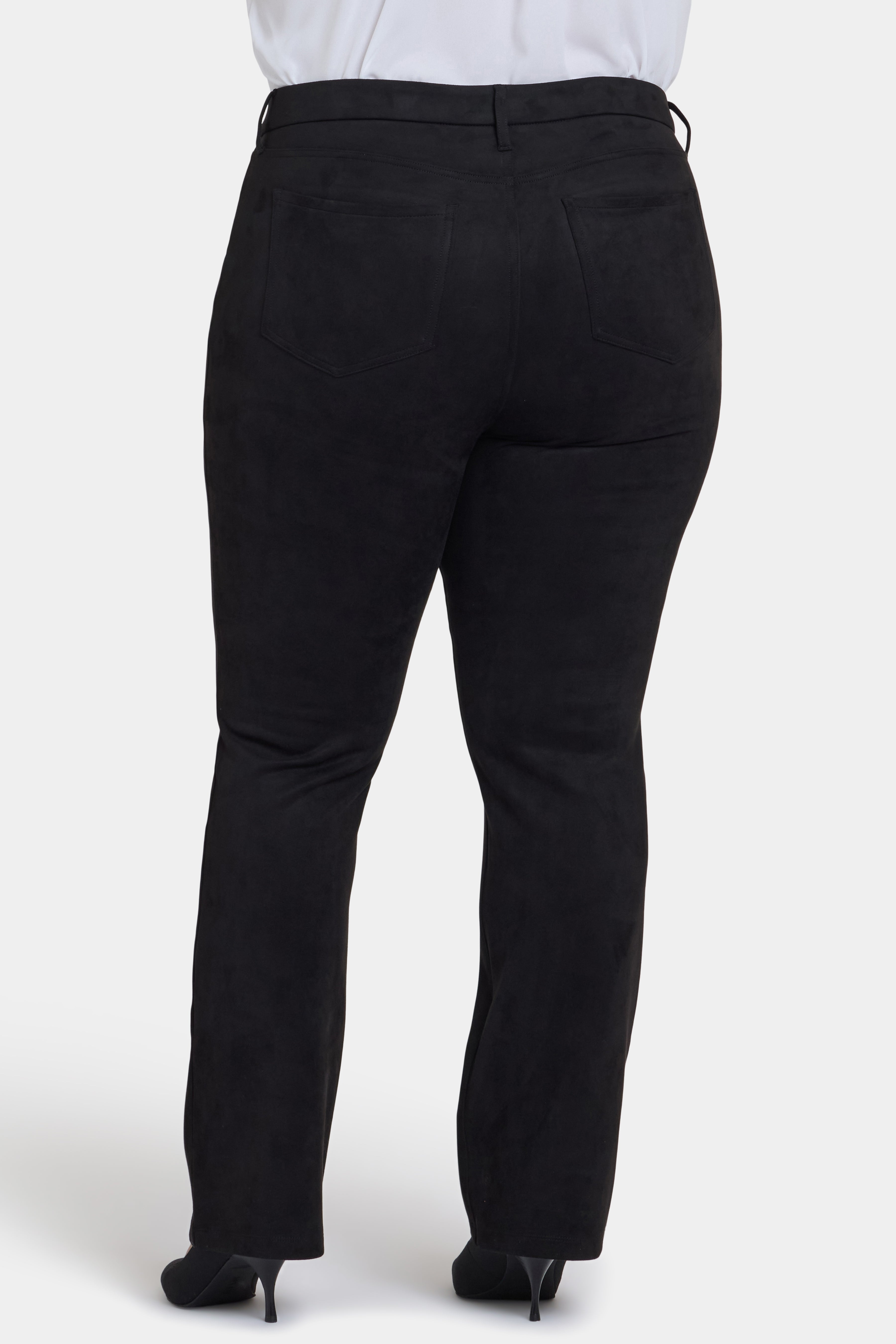 Marilyn Straight Pants In Plus Size In Stretch Faux Suede - Black