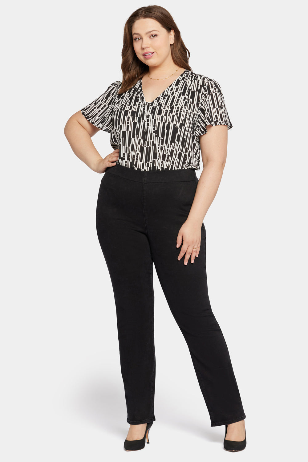 Pull-On Straight Pants In Plus Size Stellar Black NYDJ